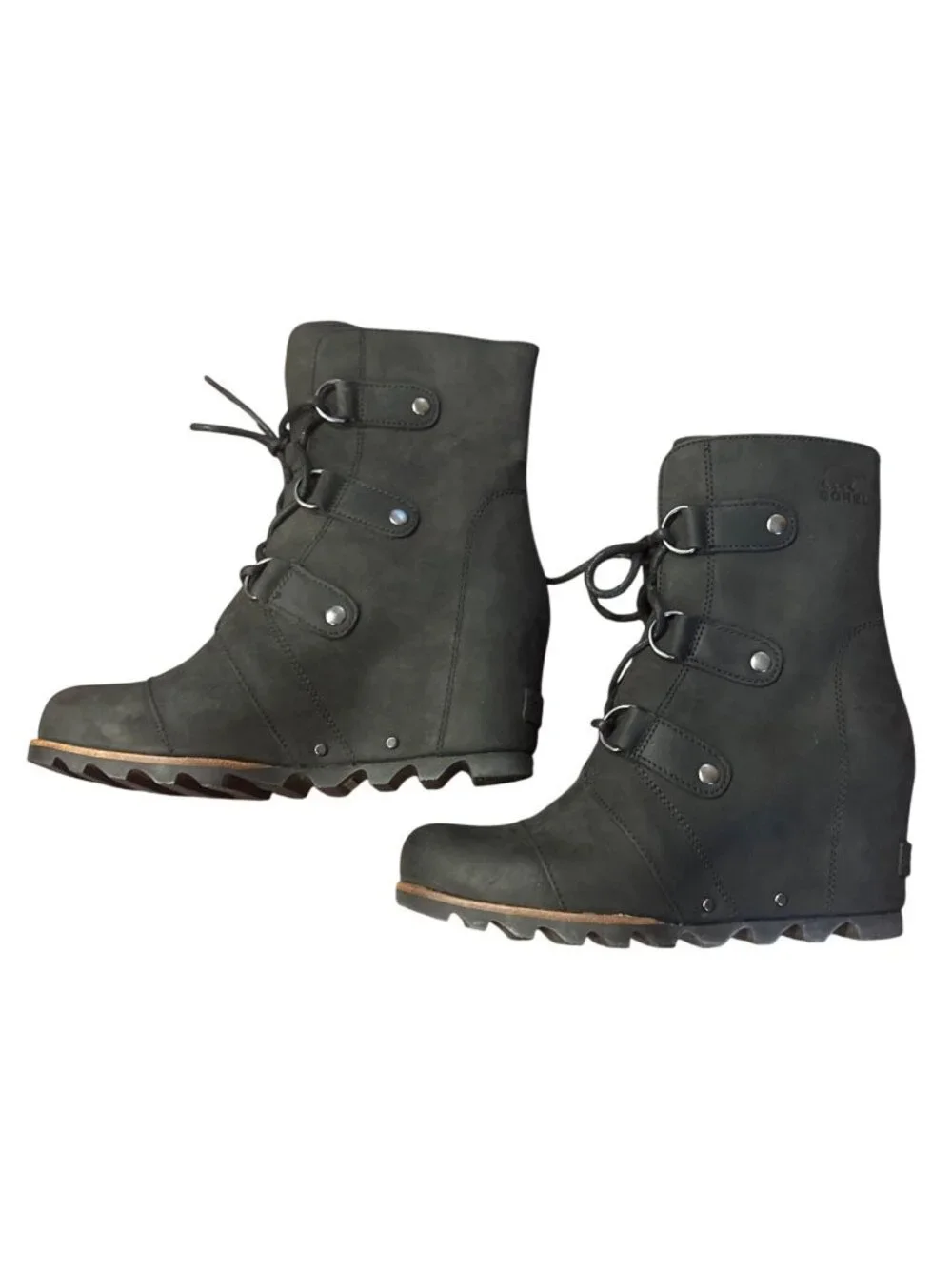 Sorel Joan Of Arctic Wedge Lace Up Boots Black Nubuck Womens Size 8 Waterproof